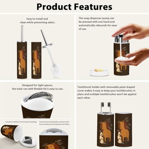 Boho Capybara Bathroom Accessory Set 6 Piece