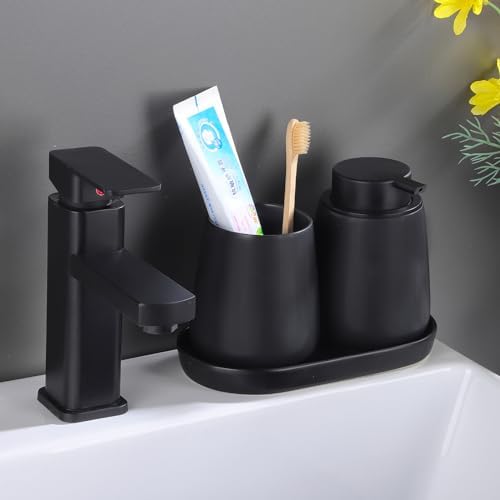 Eyrozia 2 Pack Matte Black Soap Dispenser Tray - 8 Ceramic Vanity Organizer Set
