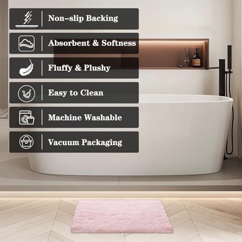 ConCus-T Shaggy Faux Fur Bath Rug Pink 24x16 Inch