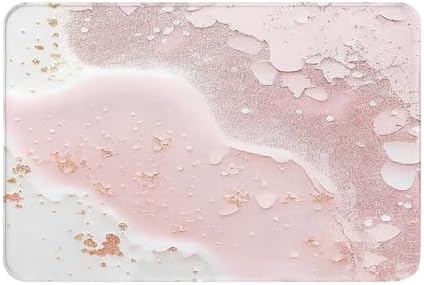 Yioniii Non-Slip Bathroom Mats Pink Marble Glitter Print 16x24inch
