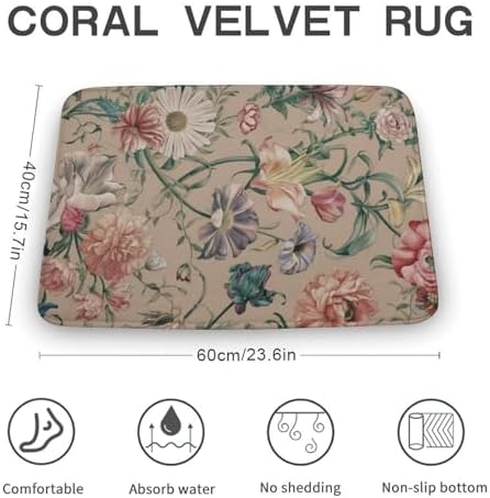 Washable Flower Bath Rug 16x24 Non-Slip Mat