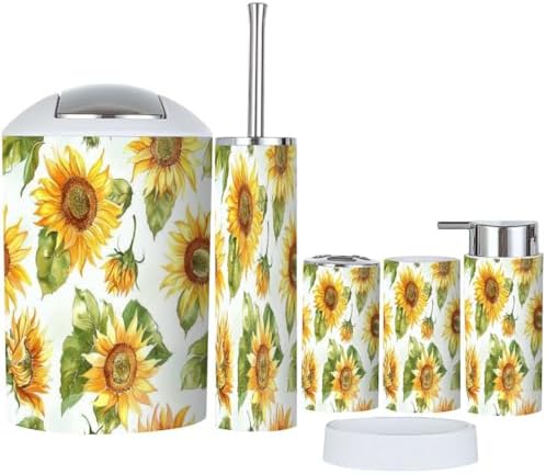 TRANQDEHOM 6-Piece Boho Sunflower Bathroom Accessory Set