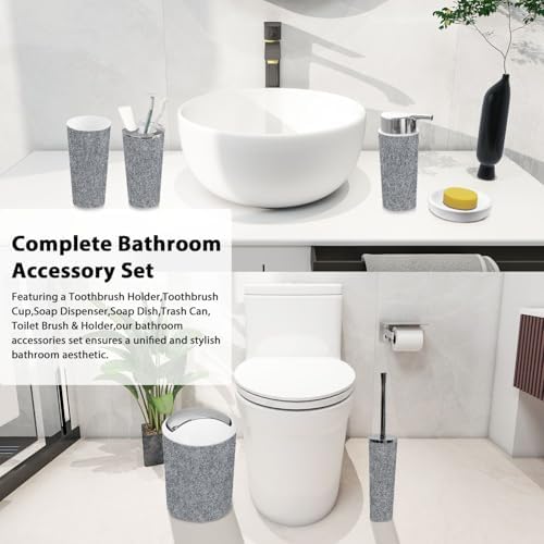 TRANQDEHOM 6-Piece Boho Black Denim Texture Bathroom Accessory Set