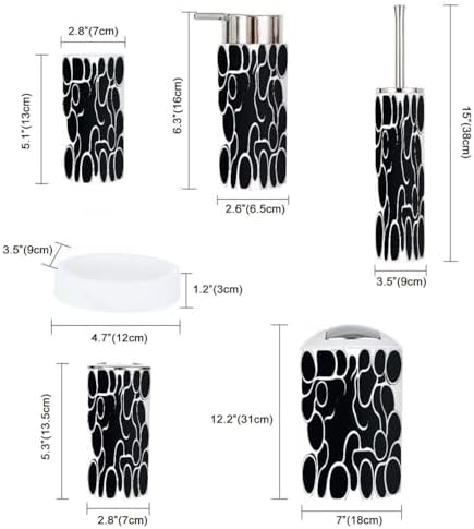 Boho Black White Metaballs Pattern Bathroom Accessory Set 6 Piece