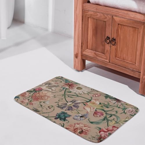 Washable Flower Bath Rug 16x24 Non-Slip Mat