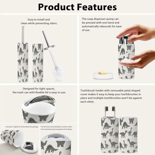 Boho Dinosaur Bathroom Accessory Set 6 Piece 1