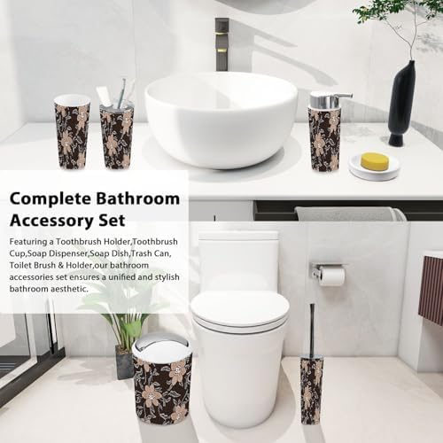 Boho Floral Print Bathroom Accessory Set 6 Piece 1