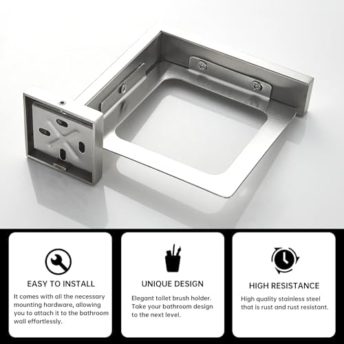 TINYROW Toilet Brush with Glass Holder and Brushed Nickel Mount
