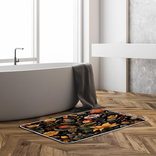 Black Boho Floral Bath Mat 178x295 Inches