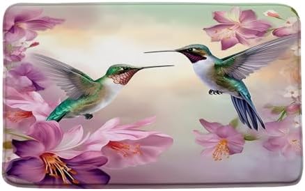 YOZSLGU Hummingbird Floral Memory Foam Bath Rug