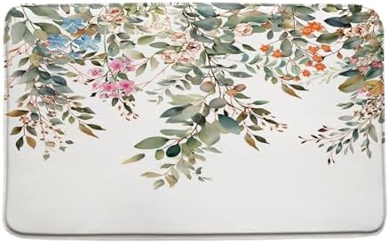 GCTNBJL Green Leaves Bath Mat with Watercolor Design