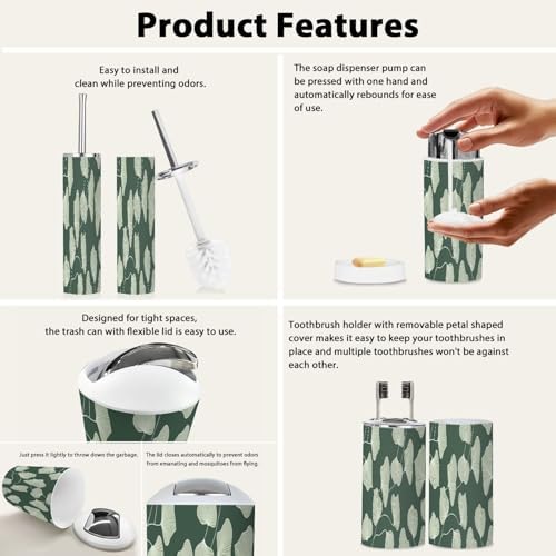 Boho Tropical Leaf Bathroom Accessory Set 6 Piece
