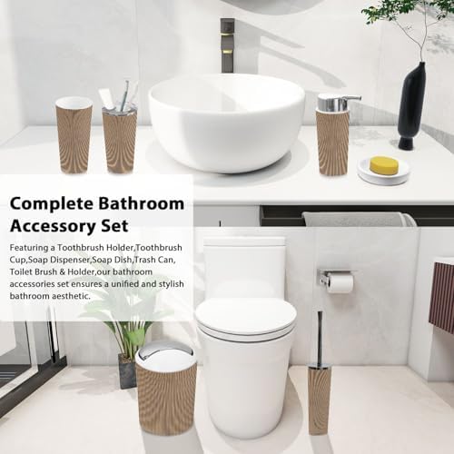 Boho Bathroom Accessory Set 6 Piece Modern Wooden Design