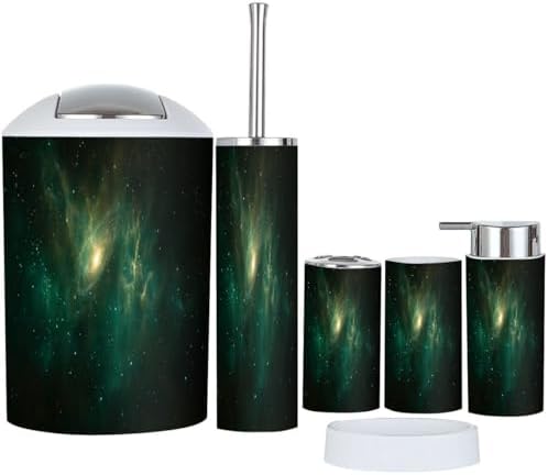 Boho Bathroom Accessory Set with Fractal Nebula Design