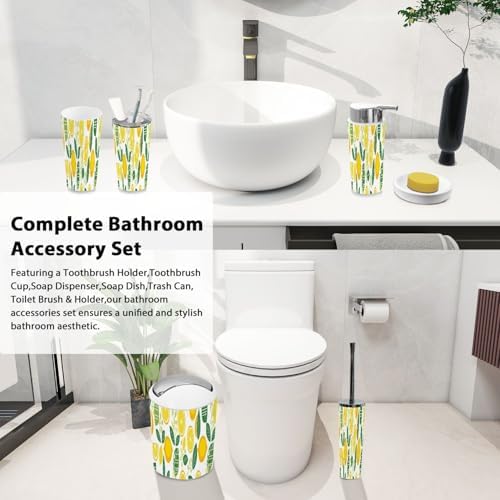 Boho Lemon Bathroom Accessory Set 6 Piece Modern
