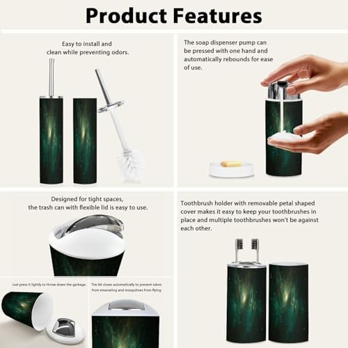 Boho Bathroom Accessory Set with Fractal Nebula Design