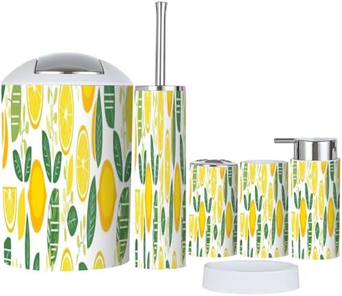 Boho Lemon Bathroom Accessory Set 6 Piece Modern