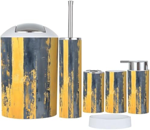 Bathroom Accessory Set 6 Piece Boho Gold Distressed Texture