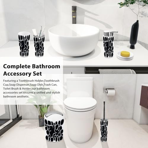 Boho Black White Metaballs Pattern Bathroom Accessory Set 6 Piece