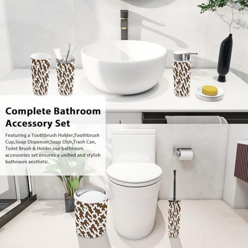 6 Piece Boho Cow Skin Brown Bathroom Accessory Set