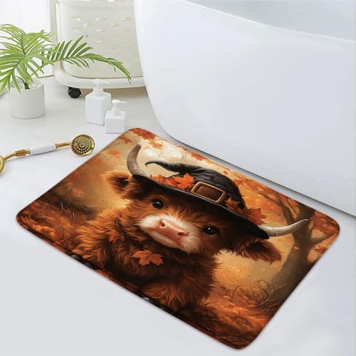 Fall Highland Cow Bath Mat 16x24 Inch