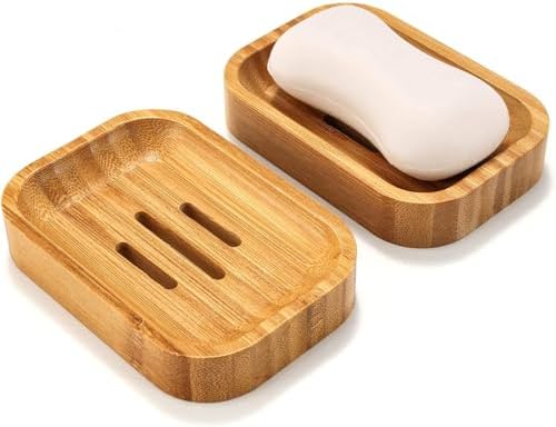 Eco-Friendly Bamboo Soap Dish Holder - 2-Pack for Bath Kitchen