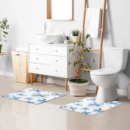 YETTASBIN Blue Bow Rectangle Bath Mat Set 1
