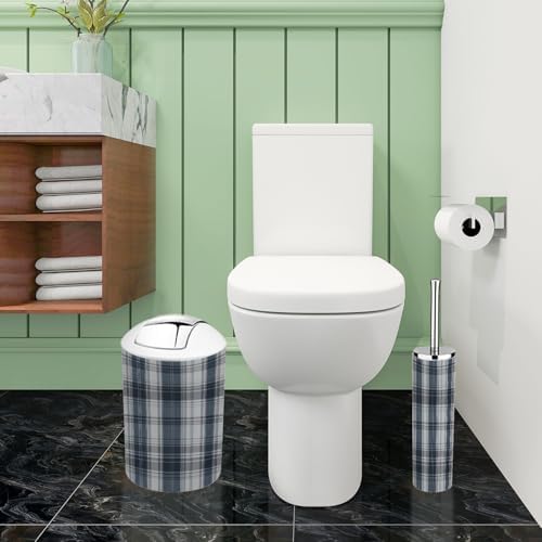 Boho Blue Grey Plaid Bathroom Accessory Set 6 Piece