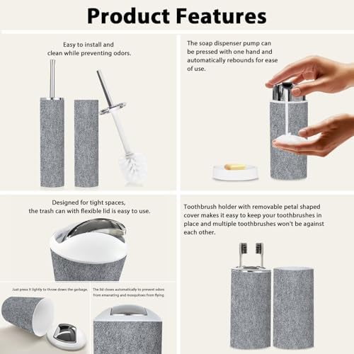 TRANQDEHOM 6-Piece Boho Black Denim Texture Bathroom Accessory Set