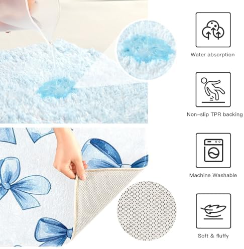YETTASBIN Blue Bow Rectangle Bath Mat Set 1