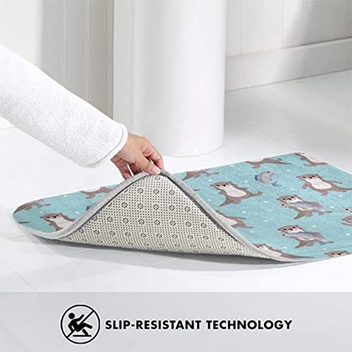 MZERSE Memory Foam Bath Rug with Otter Fish Flannel Pattern