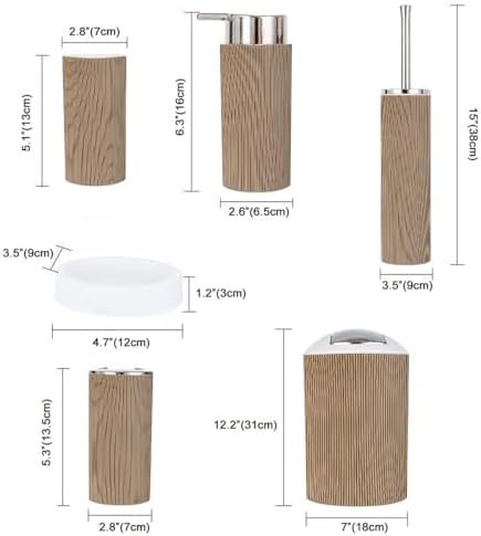 Boho Bathroom Accessory Set 6 Piece Modern Wooden Design