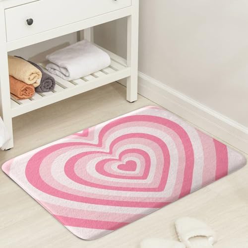 Abstract Pink Heart Shaped Bath Mat 16X24IN 1