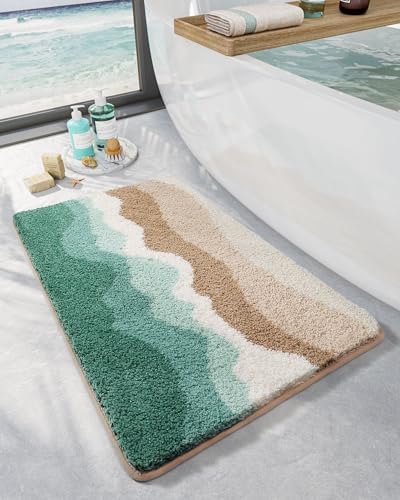 LUMI Bath Mats with Wave Designs Non-Slip Machine Washable