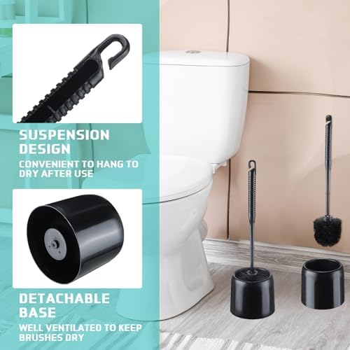 Roshtia 6-Piece Toilet Brush Set with Holder and Caddy Black