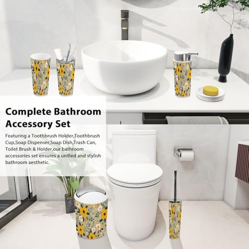 Boho Floral Yellow Bathroom Accessory Set 6 Piece