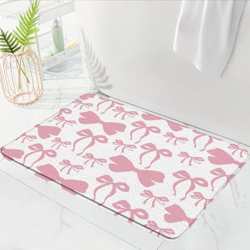 Pink Bow Bath Rug 16x24 Inch Microfiber Memory Foam