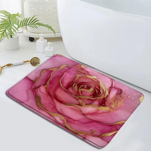 Pink Marble Bath Rug with Non-Slip Backing 1