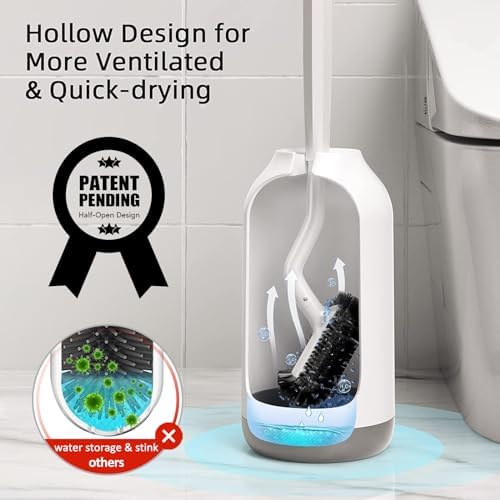 HAMITOR Toilet Brush Holder Set with Curved Bristle and Silicone Head