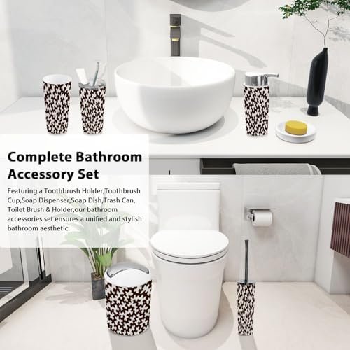 Boho Brown Cowhide Trash Can Set 6 Piece Bathroom Accessories