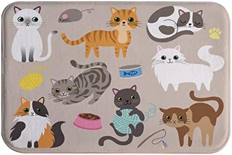 AMonamour Cute Bath Mat Set with Cartoon Cats