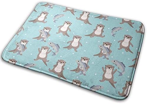 MZERSE Memory Foam Bath Rug with Otter Fish Flannel Pattern