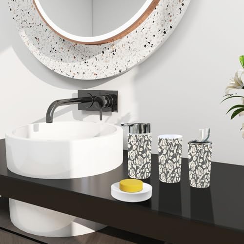 Boho Leaf Pattern Bathroom 6 Piece Accessory Set