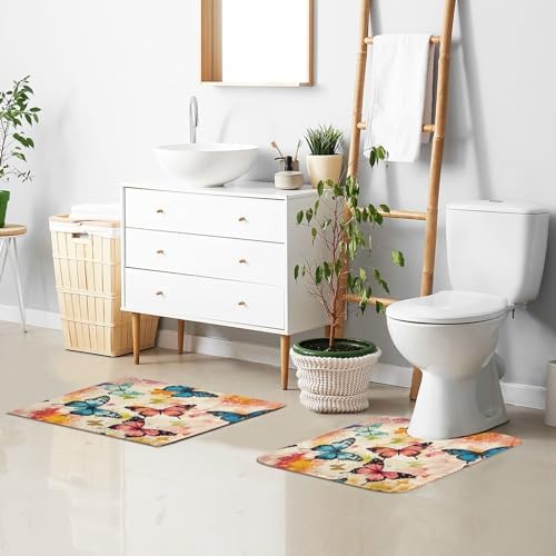 YETTASBIN Butterfly 2 Pcs Bath Mat Set