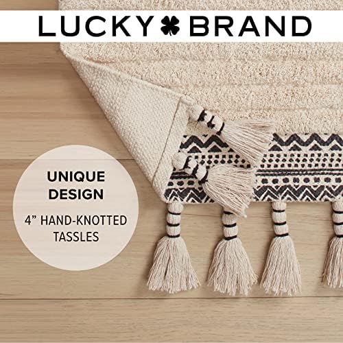 Lucky Brand Overtufted Cotton Fringe Bath Rug 20x40 Black