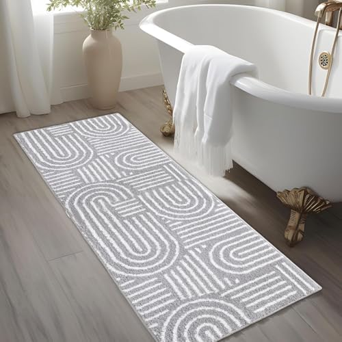 Urtlmaji Grey Bath Runner Rug 24x60 Non-Slip Microfiber