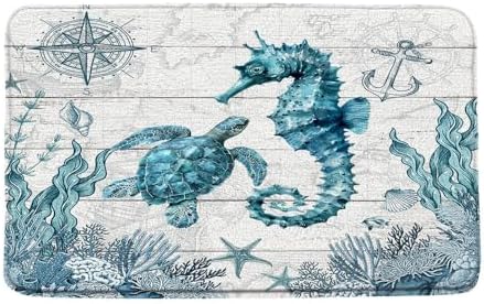 Beach Turtle Seahorse Bath Mat 16x24 Inch