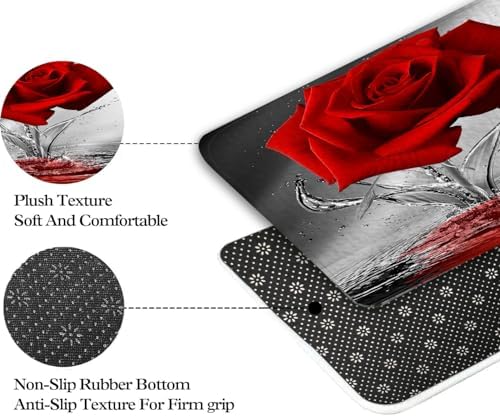 JAWO Red Rose Bath Mat Non-Slip Black Flannel 17x29