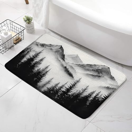 Grey Forest Mountain Bath Mat - Non-Slip 24x16 Inch