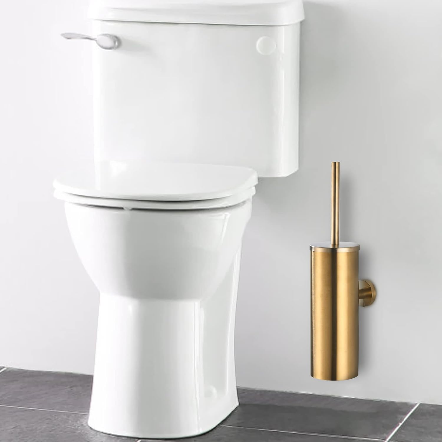 Wall-Mounted Toilet Brush with Replaceable Head and Holder